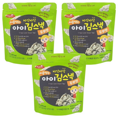 베베스트 처음먹는 아이 김스낵, 두부맛, 17g, 3개