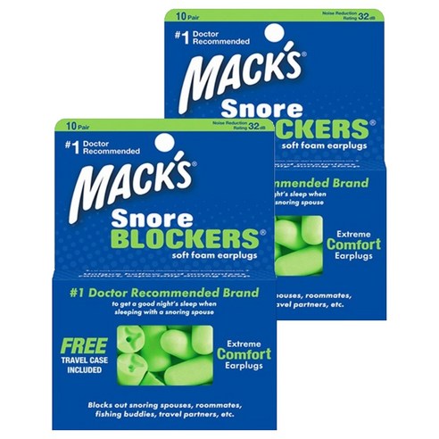 Macks 소프트 폼 스노어블락커 귀마개 + 케이스, 20개입, 2개