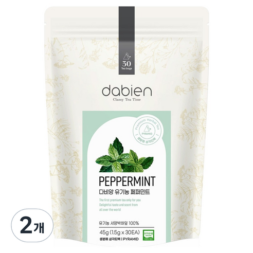 다비앙 유기농 페퍼민트 차, 1.5g, 30개입, 2개