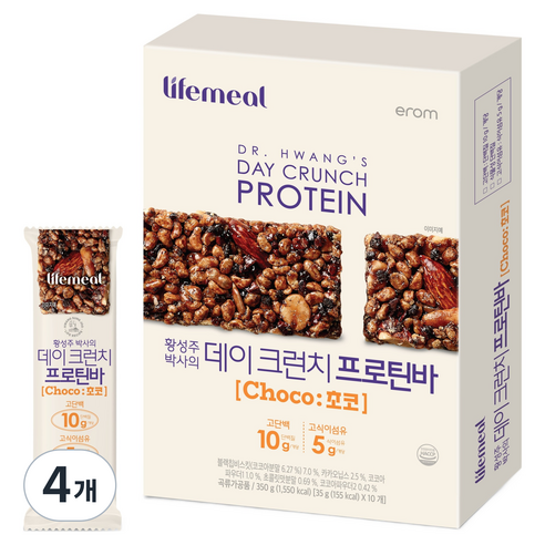 이롬 황성주 데이크런치 프로틴바 초코 10p, 350g, 4개