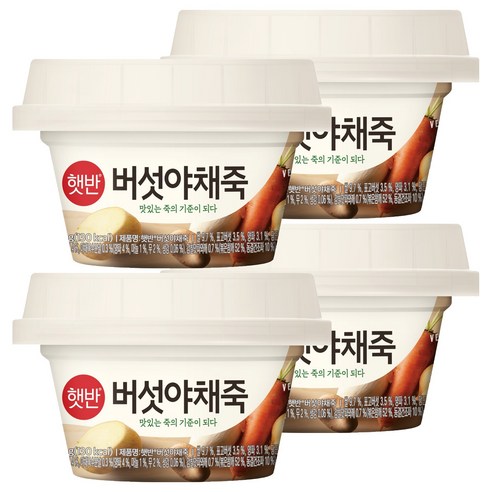 햇반 버섯야채죽, 268g, 4개