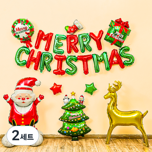 피앤비유니티 크리스마스 초대형 스탠딩 풍선모음 세트, A05 만세산타 + 골드루돌프, 2세트