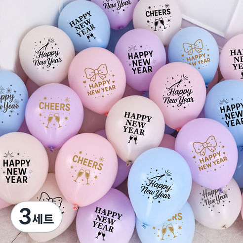 피앤비유니티 신년 레터링 인쇄풍선 30종 세트, 05 파스텔 믹스 핑크 라일락 스카이블루 화이트, 3세트