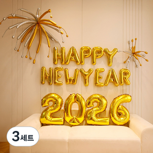 피앤비유니티 해피뉴이어 폭죽풍선 세트, 03 골드, 3세트