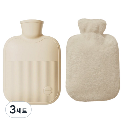 해피앤굿 따듯함 보온물주머니 M 1000ml + 토끼 커버 세트 베이지 베이직, 3세트