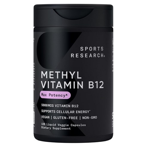 스포츠리서치 메틸 비타민 B12 맥스 포텐시 5000mcg 리퀴드 베지 캡슐, 1개, 120정
