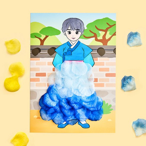 한복 꽃잎 붙이기세트 DIY 노인미술 명절만들기키트, 3개, 남아