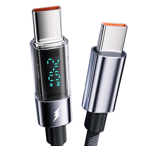 240w C타입 케이블 C to C 초고속 충전 고강도 패브릭 5A PD LED 디스플레이 케이블, 1개, 블랙, 200cm