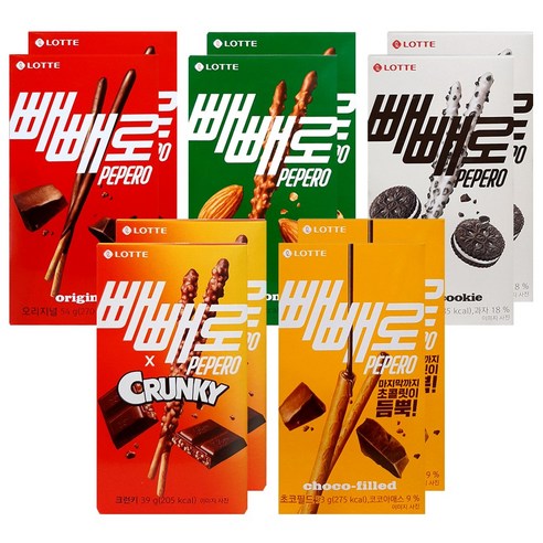 롯데웰푸드 빼빼로 5종 2개씩 (초코 오리지널54g+아몬드37g+화이트쿠키37g+크런키39g+초코필드53g), 1개