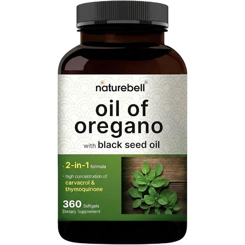 NatureBell 오레가노 블랙씨 오일 함유 - 360정 소프트 캡슐 - 2 in 1 허브 콤플렉스 면역 건강 증진