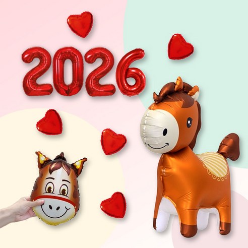 [파티지] 말풍선 세트 / 2026년 말의해 말띠풍선 포토존 새해 신년행사 병오년, 1세트, N2026_09_헤드말 입체갸우뚱 풍선_레드