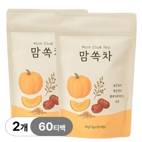 카페인 없는 맘쏙차 늙은호박 볶은현미 루이보스 대추 호박 붓기차, 2개, 30개입, 1.5g