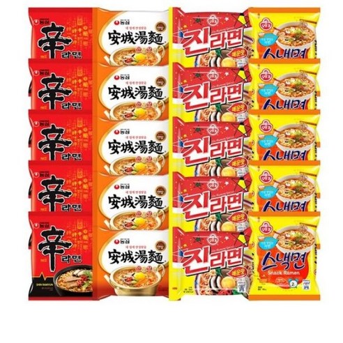 [라면의정석] 봉지 라면 세트 4종 (신라면 5입 + 안성탕면 5입 + 진라면매운맛 5입 +스낵면 5입) 인기라면4종(