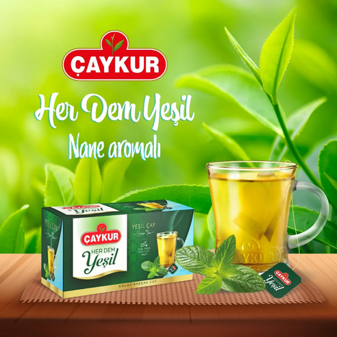 Caykur Her Dem Green Tea with Mint 25 Teabags Turkiye | 터키산 민트향 녹차 25티백 터키산