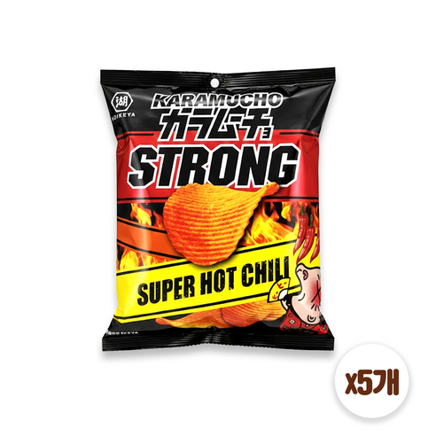 코이케야 카라무쵸 스트롱 슈퍼 핫칠리 감자칩 일본 매운 과자, 5개, 54g