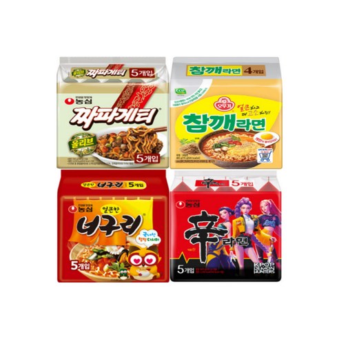 [천지라면] 참깨세트 인기봉지라면 4종 20개입 (짜파게티5, 참깨라면5, 너구리5, 신라면5) 라면스프, 1세트
