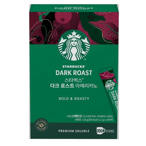 스타벅스 다크 로스트 아메리카노 원두커피믹스, 1.1g, 100개입, 1개