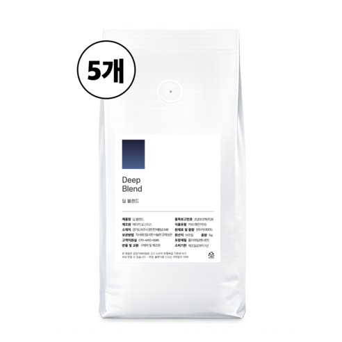 올데이커피 고소한 딥 블렌드 원두 커피, 홀빈(분쇄안함), 1kg, 5개