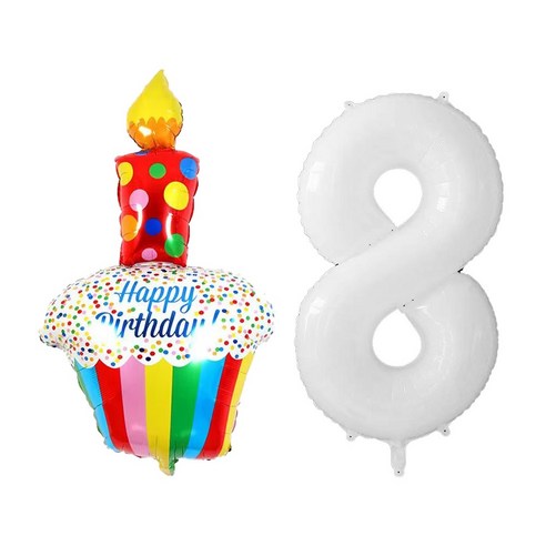 생일파티 레인보우 컵케익 화이트 숫자 풍선세트, 1개, 숫자8세트