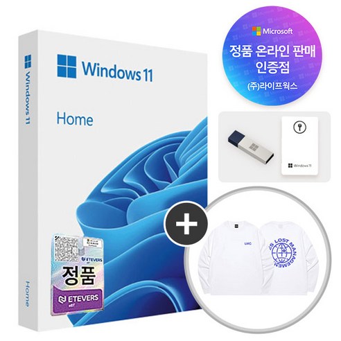 한국 마이크로소프트 윈도우11 Home FPP 처음사용자용 USB 정품인증키 포함 Windows11 Home + 롱슬리브 (사이즈 랜덤발송)