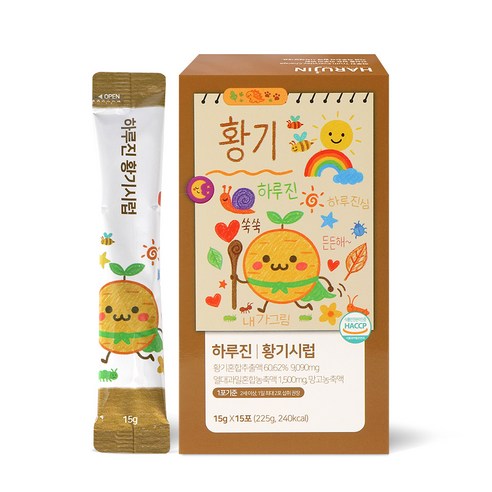 하루진 황기시럽 황기스틱, 맥문동, 가시오가피, 오미자 함유 1박스, 15개, 15g