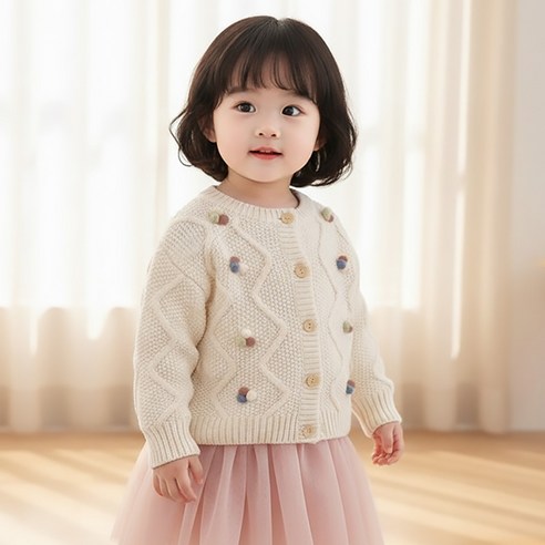 몽실이 폼폼 방울 니트 가디건 아동 어린이 여아 가을 봄 간절기 아우터 외출복 자매룩