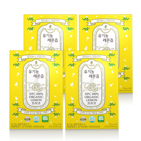 자연에온 NFC 100% 유기농 레몬즙 원액 스틱 25 g, 350g, 4박스