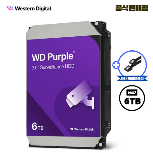 공식판매점 WD 퍼플 CCTV전용 하드디스크, 6TB, WD퍼플 6테라 - WD64PURZ