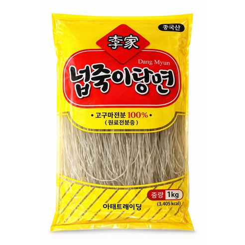 이가 당면 고구마전분100% 쫄깃한 찜닭 마라탕 넓적 납작 중국당면 넙죽이당면, 1개, 1kg