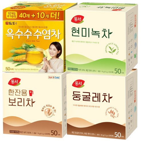 [천지물산] 담터 옥수수수염차 50T+동서 현미녹차 50T+동서 둥굴레차 50T+동서 한잔용 보리차차 50T