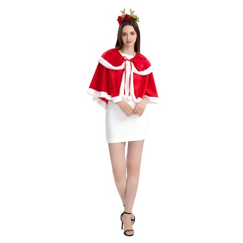 [파티랑]크리스마스망토모자세트 산타복모음, 1세트, 44)L-02리본루돌프머리띠망토 2종세트 대 고급