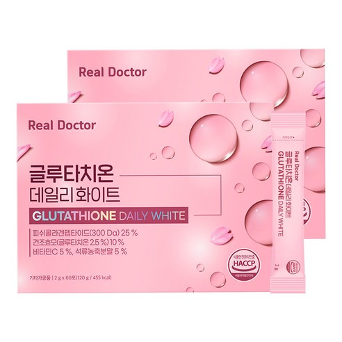 리얼닥터 글루타치온 데일리 화이트 2g*60포 (2개월분) / 1포당 300달톤 콜라겐 맛있는 글루타치온 고함량 면역 피부미백 백옥피부 저분자콜라겐 히알루론산 엘라스틴 피부탄력, 2박스, 60회분