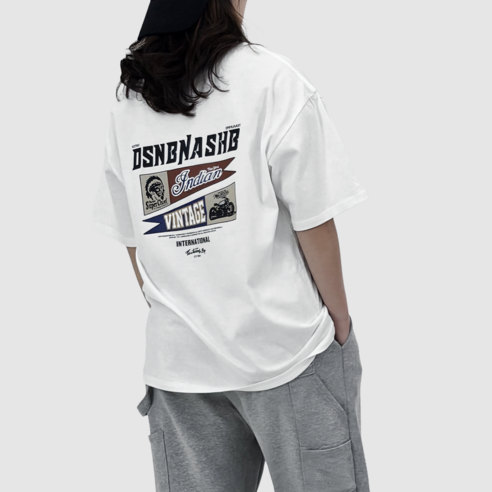 [~88/3XL]비크네 남녀공용 프리사이즈 순면 오버핏 인디언 프린팅 반팔티