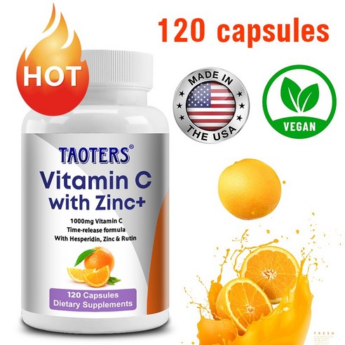 비타민C+아연캡슐 - 1000mg 비타민C 서방성 포뮬라로 헤스페리딘, 아연, 루틴 함유 - 관절지원, 면역지원, 항산화, 2개, 60회분