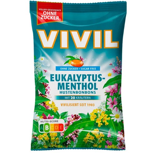 독일 VIVIL 비빌 무설탕 무가당 캔디 유칼립투스 멘톨, 100g, 1개