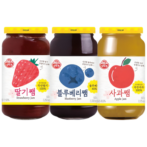 딸기쨈 500g+사과쨈 500g+블루베리쨈 500g, 3개, 500g