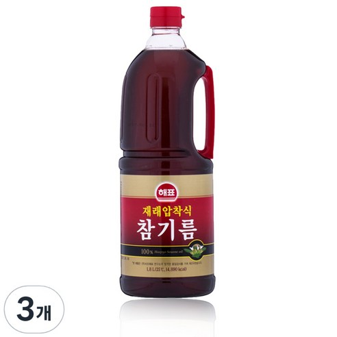 해표 재래식압착 참기름, 1.8L, 3개