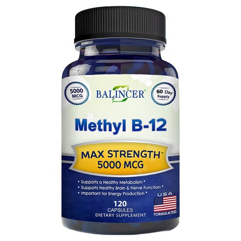 메틸코발라민(메틸 B-12)이 함유된 비타민 B12-5000 MCG 보충제 - 최대 강도의 비타민 B 12 지원으로 자연 에너지를 강화하고 뇌와 심장 기능에 도움이 됩니다., 120정, 3개
