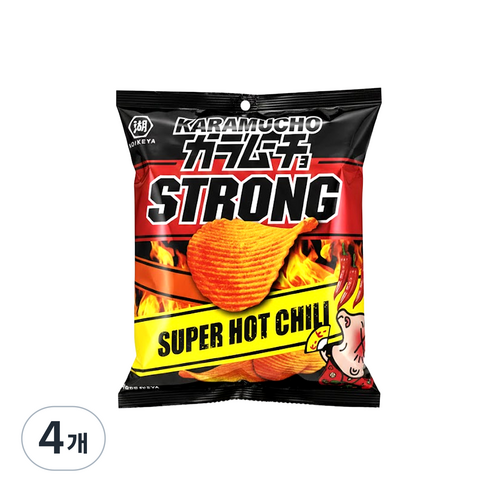 코이케야 카라무쵸 스트롱 슈퍼 핫칠리 감자칩 일본 매운 과자, 4개, 54g