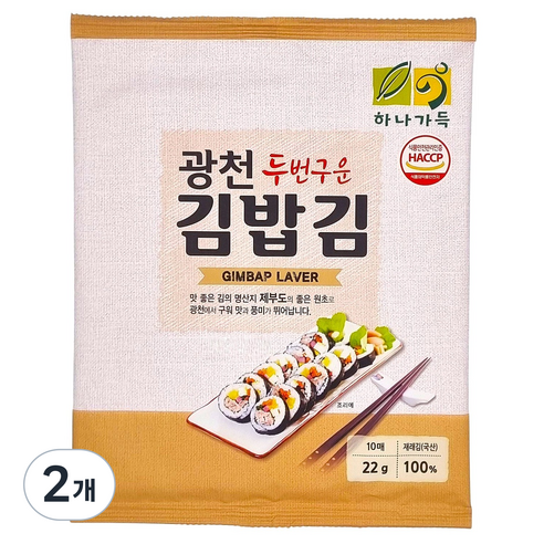 [농협] 하나가득 광천 두번구운 김밥김(10매), 2개, 22g