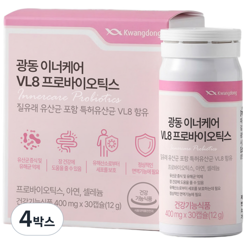 광동 이너케어 VL8 특허 여성 질 유산균, 4박스, 30정