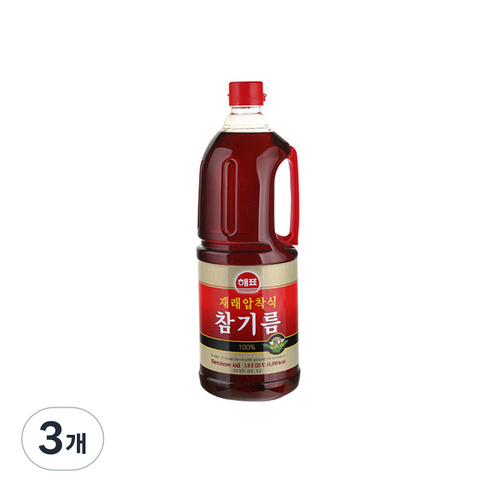 해표 재래식압착 참기름, 1.8L, 3개
