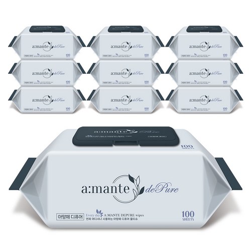 아망떼 디퓨어 엠보싱 물티슈 캡형, 50g, 100매, 10개