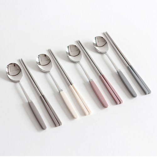 카모메키친 4인 수저 세트, 그레이 + 크림옐로우 + 인디핑크 + 실버블루, 숟가락(4P)+ 젓가락(4P), 1세트