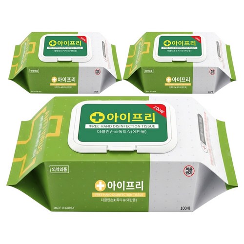 아이프리 살균 소독티슈 캡형, 3개, 100매입