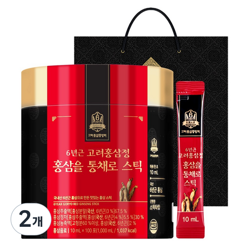고려홍삼중앙회 6년근 고려홍삼정 홍삼을 통채로 스틱 +쇼핑백