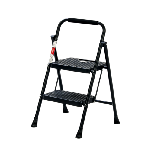 프리미엄 가정용 접이식 사다리, 2단, 블랙, 1개