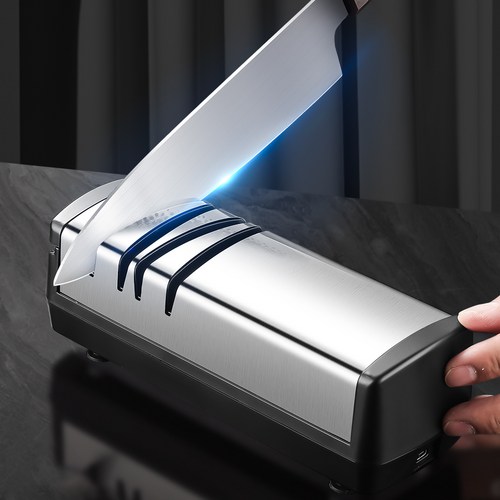 Gaayou 무선 전동 숫돌 칼갈이 가정용 업소용 칼 가위 멀티 롤링 샤프너, 1개, 실버
