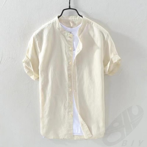 본컴퍼니 남성 여름 얇은 단추 면마 캐주얼 반팔 티셔츠 DH1