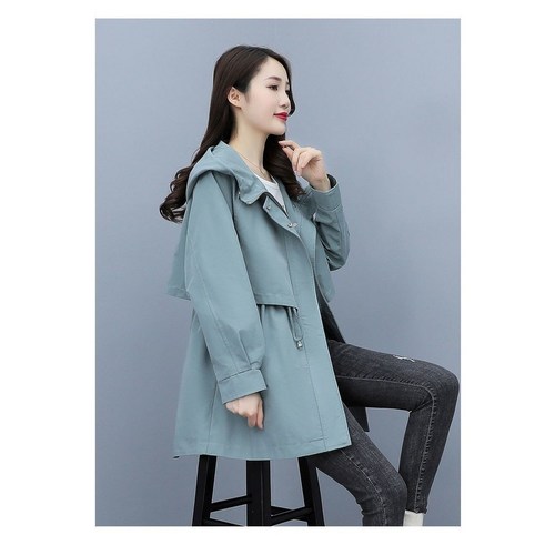 비비코코 봄가을 허리조임 후드점퍼 루즈핏 하프 트렌치코트
